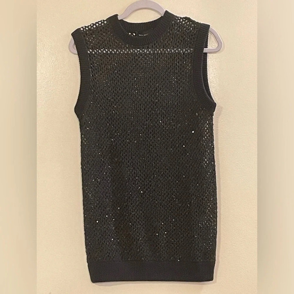 TRUE RELIGION Fishnet Sequins Sweater Tank Top in Black - Picture 1 of 4